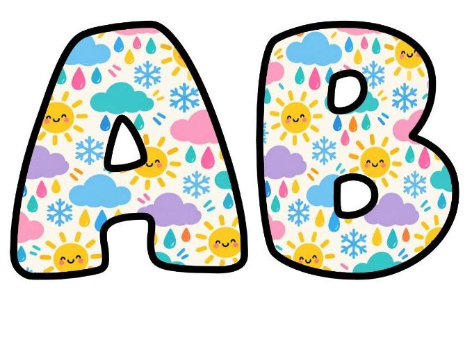 Pastel Weather Symbols Bubble Letters | Weather Topic Bulletin Board Letters