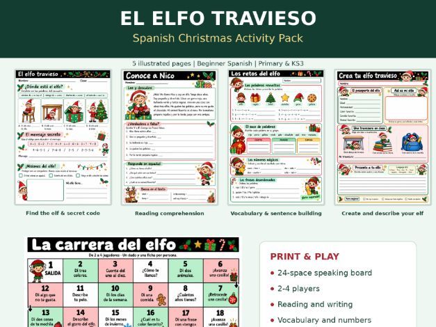 Spanish Christmas Elf Activities - La navidad y el elfo travieso