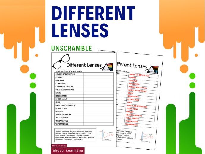 DIFFERENT LENSES SCIENCE ACTIVITY SCRAMBLE WORDS UNSCRAMBLE VOCABULARY