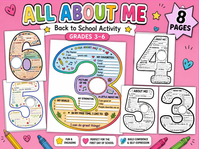 All About Me Worksheet | Back to School Activity | Grades 3–6