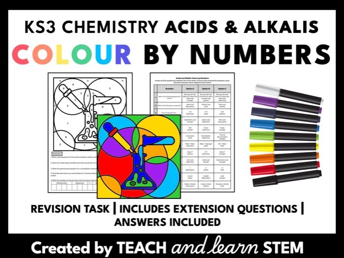 KS3 Chemistry Acids and Alkalis Revision Activity | Cover Work | Colour by Numbers