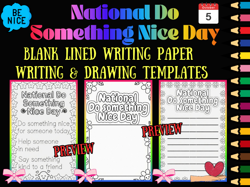 National Do Something Nice Day October 5 Coloring Pages & Writing Paper NO PREP