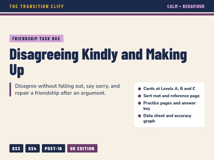 Disagreeing Kindly and Making Up Task Box: Friendship Repair Skills for SEND (KS3, KS4, Post-16)