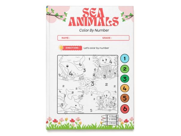 Color by Number: Sea Animals Coloring Book for Kids – 5 Fun Pages of Ocean Life