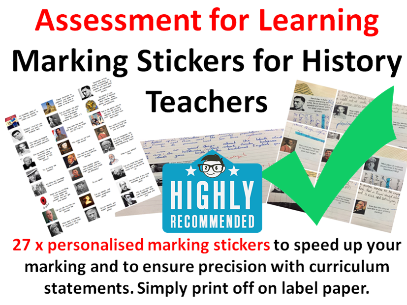 Assessment for Learning Personalised Marking Stickers for History Teachers