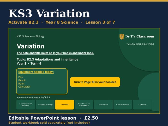 KS3 Activate B2.3 Adaptations and Inheritance: Variation