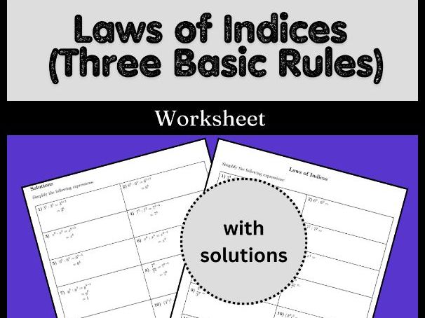 Laws of Indices (Three Basic Rules) Worksheet (with solutions)