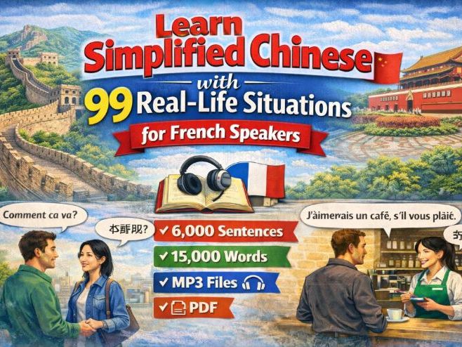 Learn Simplified Chinese for French Speakers, 6,000 Sentences, 15,000 Words(MP3 & PDF)