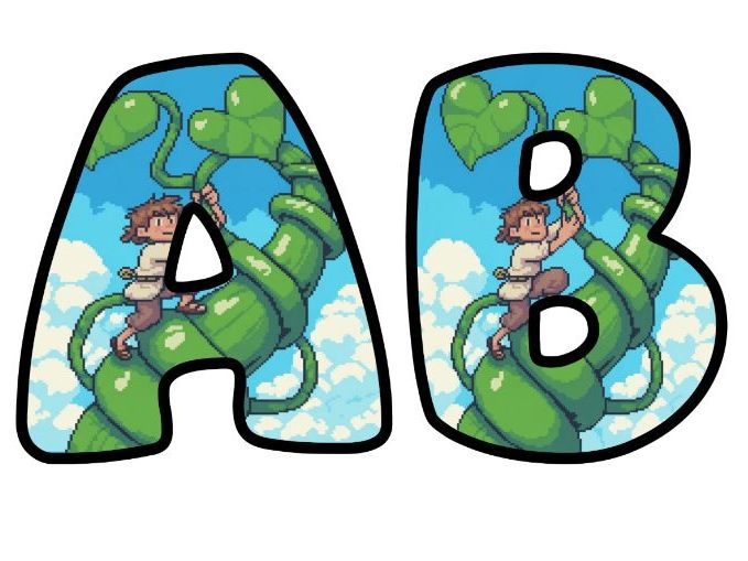 Jack and the Beanstalk Retro 8-Bit Pixel Alphabet Letters | Classroom Display, A-Z 0-9