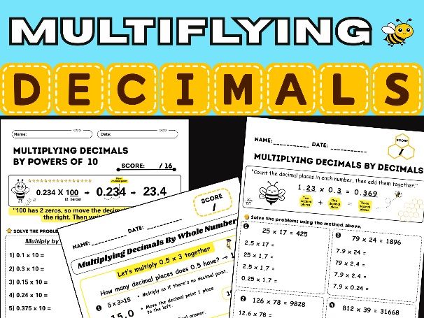 Multiplying Decimals Worksheets | Powers of 10, Whole Numbers, Decimals | Year 5-6