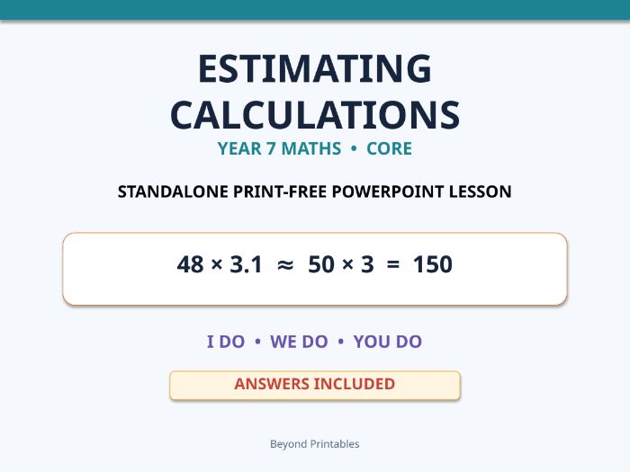 Estimating Calculations | Year 7 Core Maths | Standalone Print-Free I Do–We Do–You Do PowerPoint Les