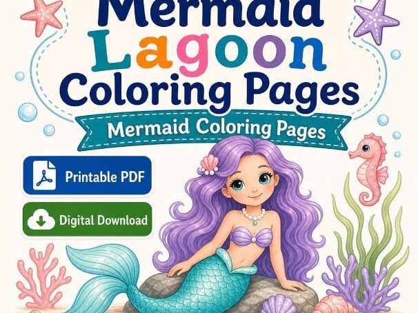 Mermaid Lagoon Coloring Pages | Mermaid Coloring Pages | Printable PDF | Digital Download