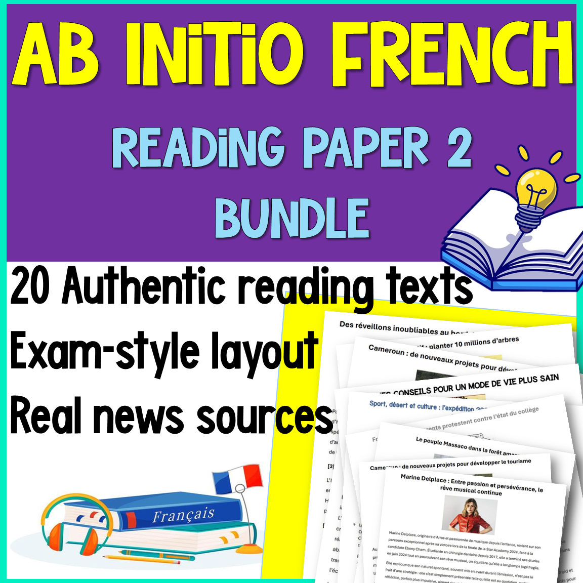 IB French Ab Initio Reading Bank | 20 Texts & Tasks | Exam Prep | 5 themes