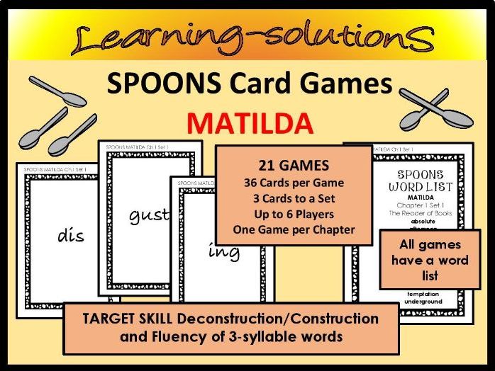 MATILDA Vocabulary Building - SPOONS Card Games - 1 Game per Chapter