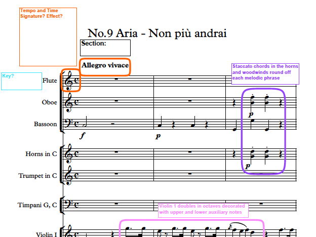 Mozart No.9 Aria Annotated Score Marriage of Figaro AQA Music A-Level