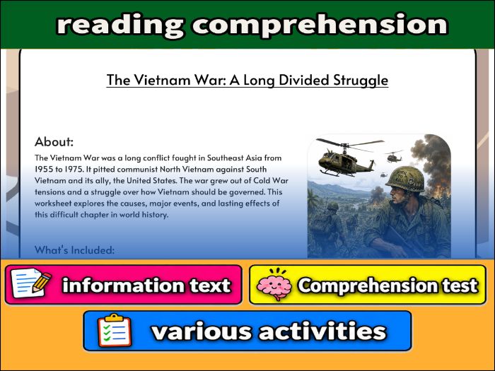 The Vietnam War: A Long Divided Struggle - reading  Comprehension & Activities