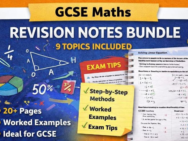 GCSE Maths Revision Notes Bundle (9 Topics) | Step-by-Step Methods, Worked Examples & Exam Tips