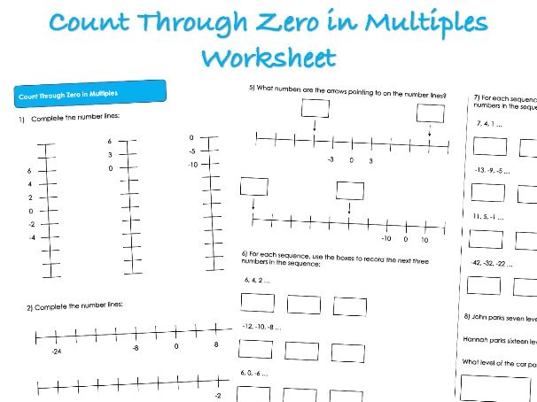 Negative Numbers Worksheet - Count Through Zero in Multiples