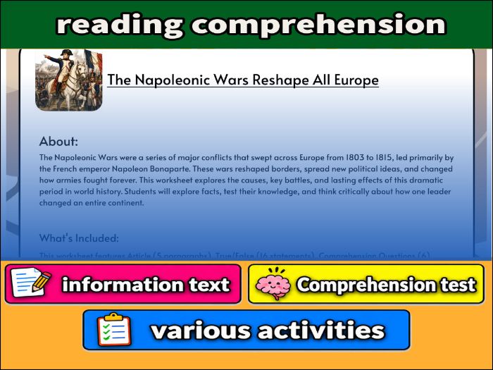 The Napoleonic Wars Reshape All Europe - Comprehension 91����t & Activities