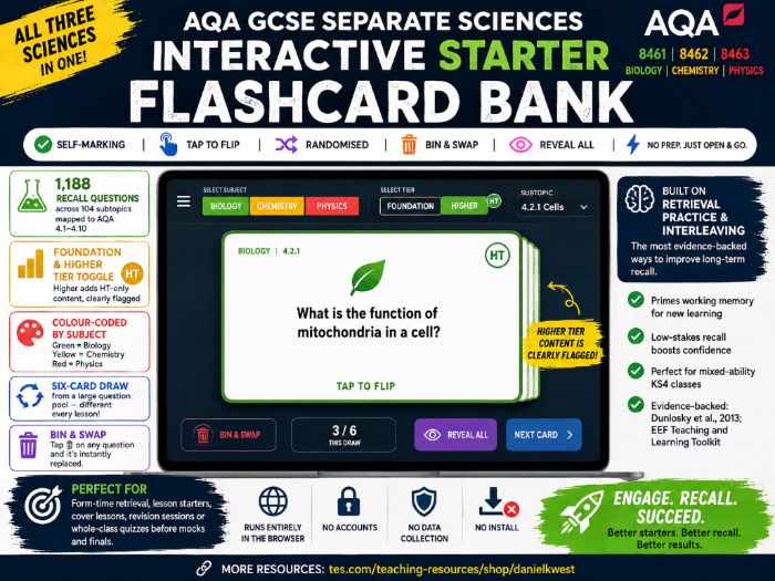 AQA GCSE Separate Sciences - Flashcard Starter Bank (Biology 8461 / Chemistry 8462 / Physics 8463)