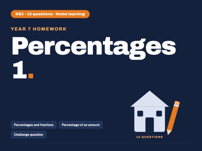 Year 7 Maths | Percentages 1 | Homework