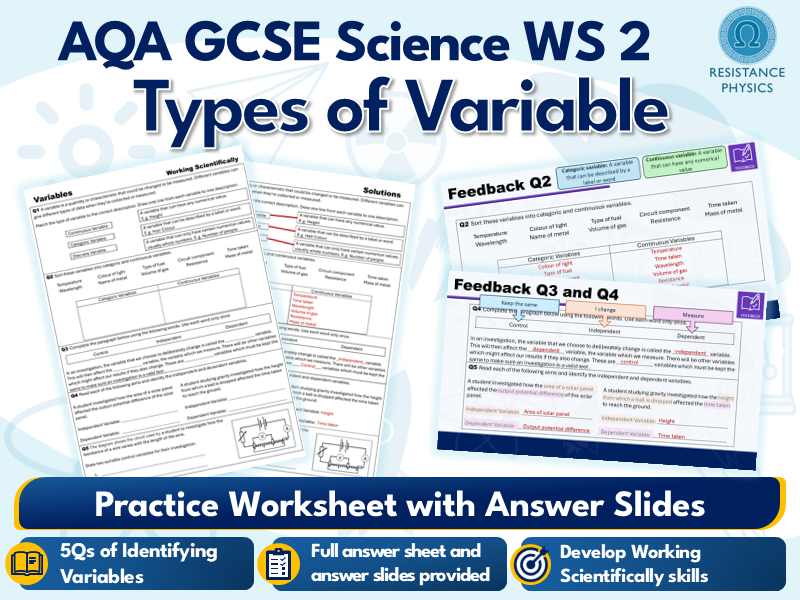 Types of Variables - Working Scientifically Worksheet and Answers for GCSE Science