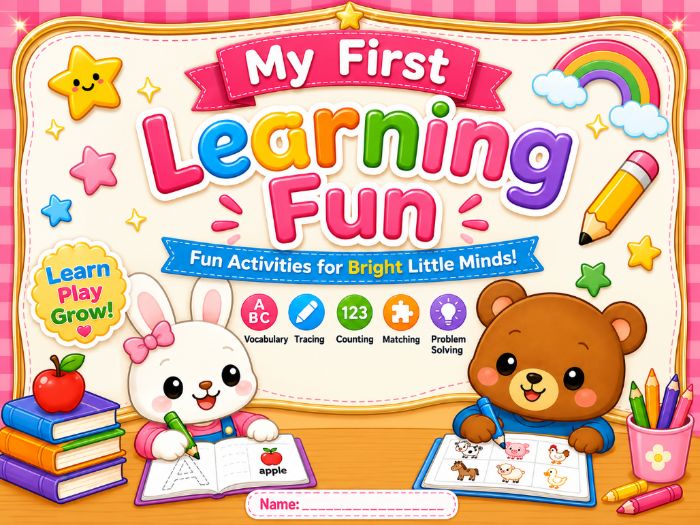 My First Learning Fun Activities | Preschool & Kindergarten Worksheets | Tracing, Counting & More