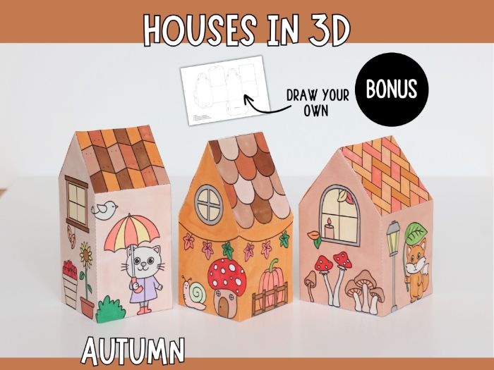 3D Autumn Houses - Printable Craft Templates for Kids