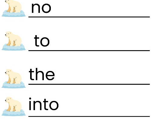 Phase 2 Tricky Words – Polar Bear Spelling Practice Worksheet