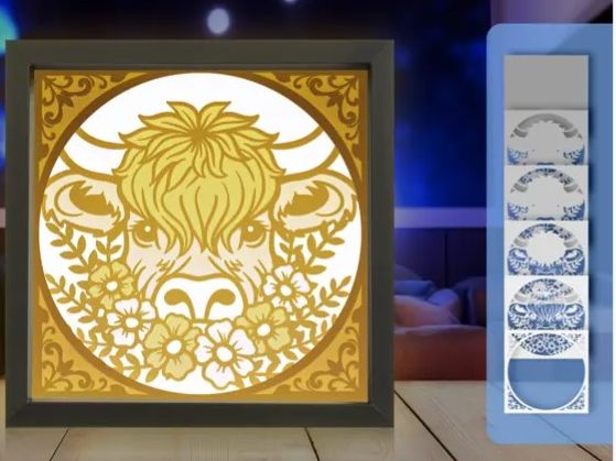 Highland Cow White Layered Papercut 3D Shadow Box