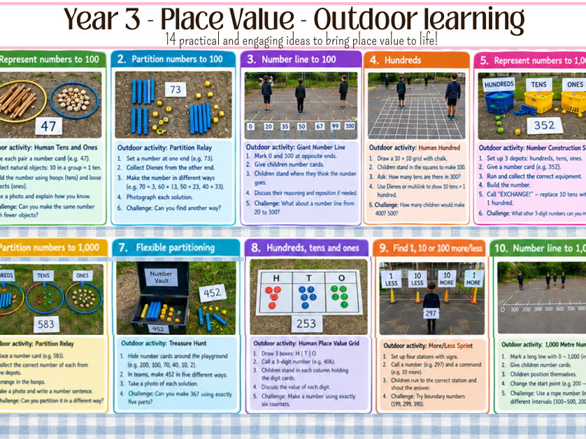 Year 3 maths Place Value Outdoor learning activities