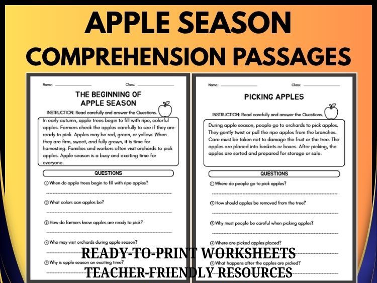 Apple Season Reading Comprehension | 20 Passages | Grades 2–8