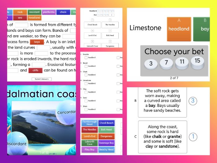 KS3/GCSE Headlands and Bays: Processes, Geology & UK Case Studies Worksheets