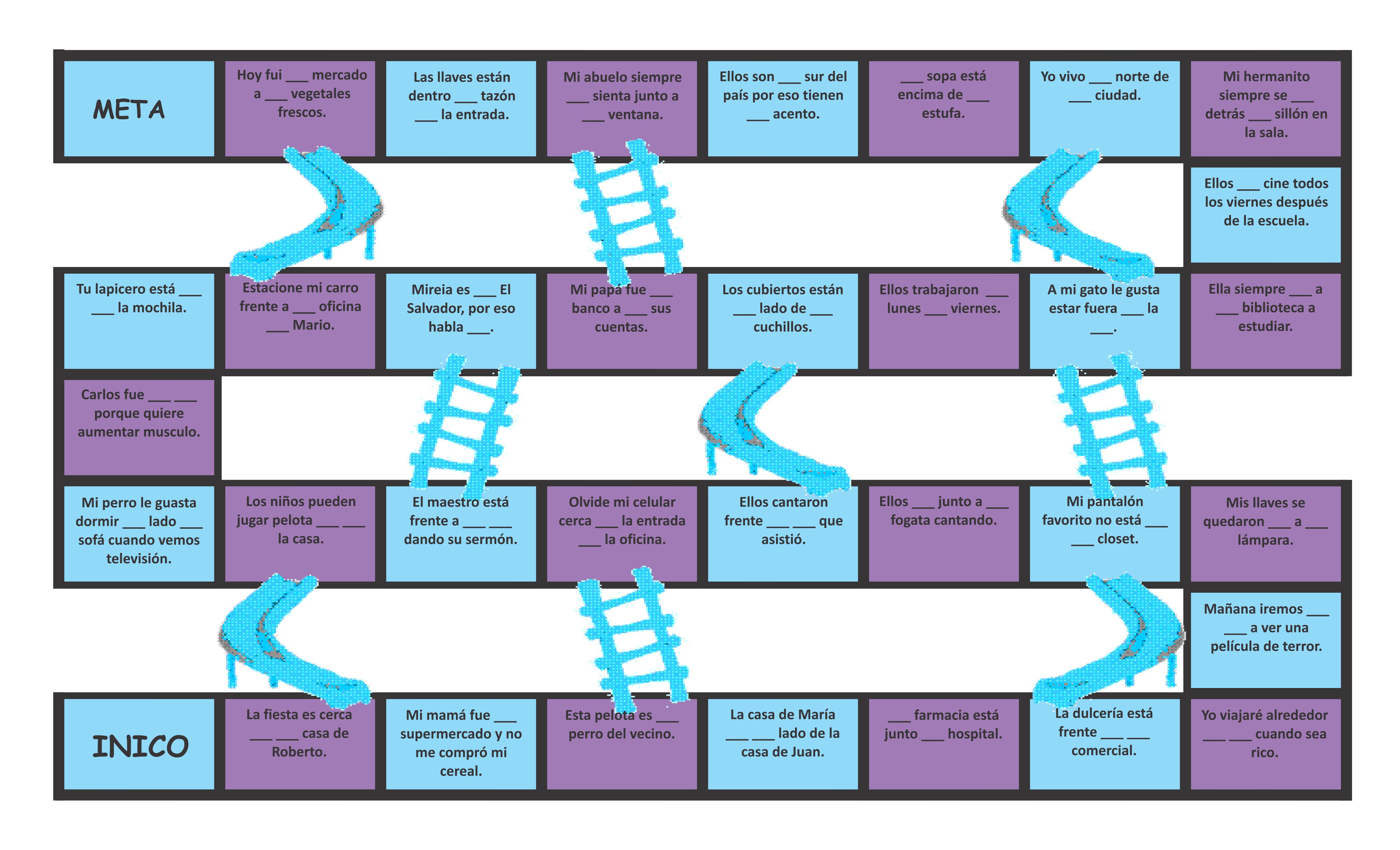 Contractions Al and Del Spanish Chutes and Ladders Board Game