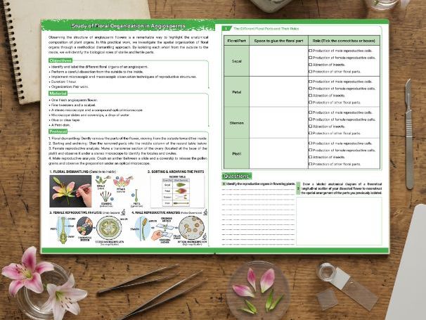Angiosperm Flower Dissection Lab Guide & Worksheet - 2-Page Plant Anatomy Activity