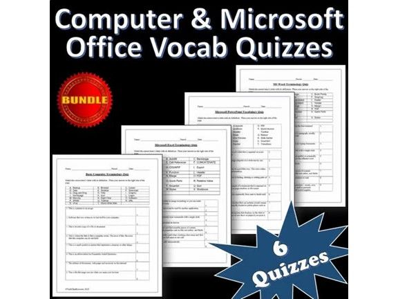 6 Computer & Microsoft Office Vocabulary Quizzes - Editable Bundle