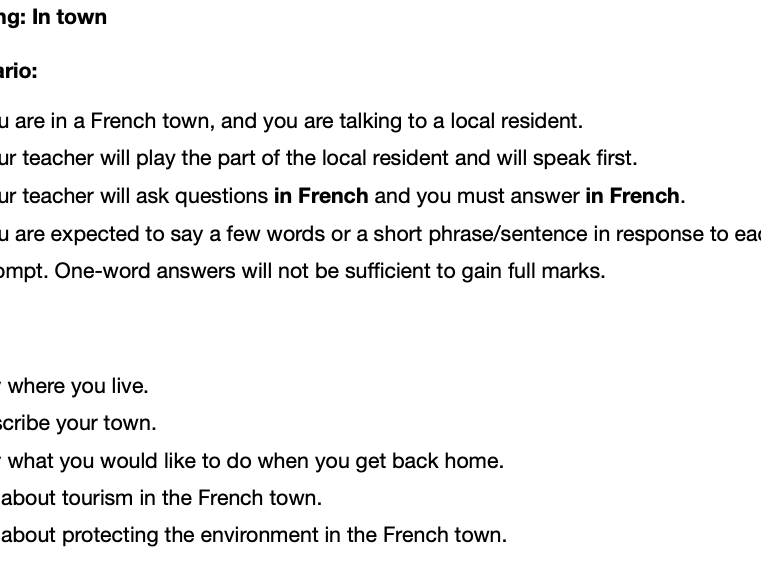 Edexcel GCSE French Higher speaking pack