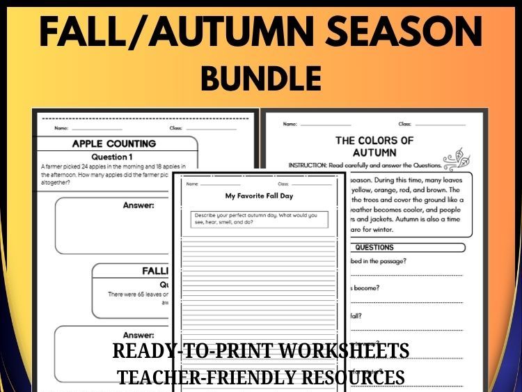 FALL/ AUTMN BUNDLE READING | WRITING | MATH WORD PROBLEMS | GRADES 2-8 NO PREP