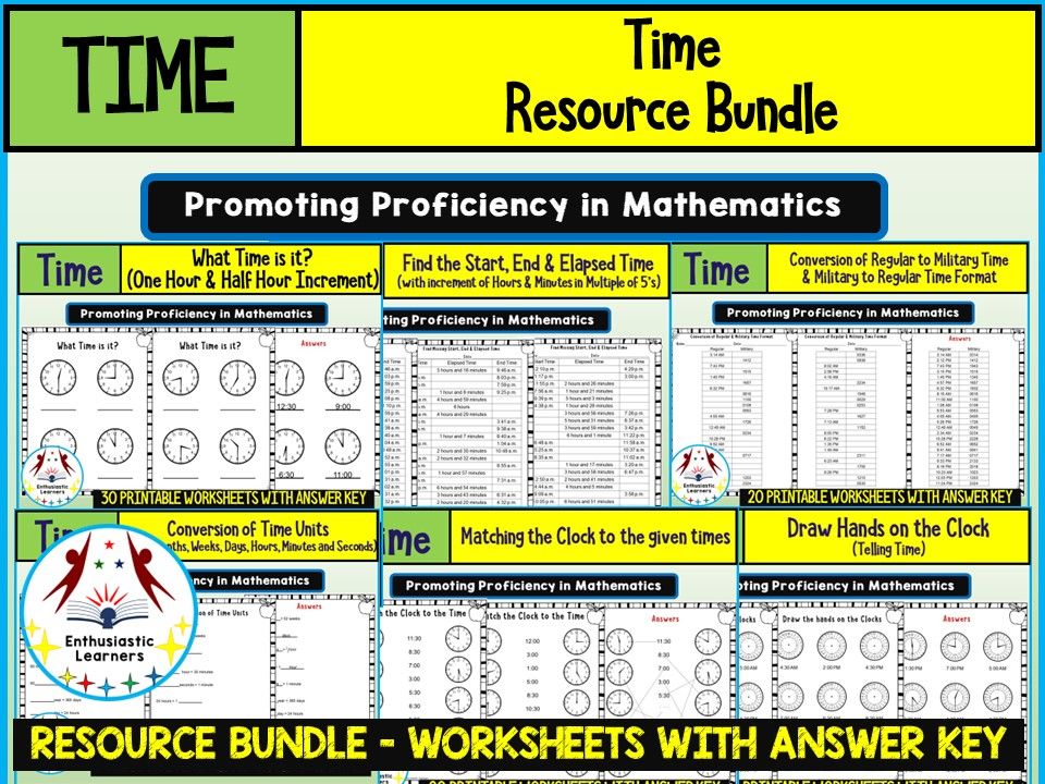 TIME Worksheets Product or Resource BUNDLE for GRADE 2–5