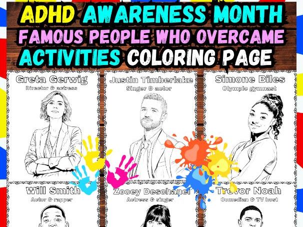 ADHD Awareness Month Activities Famous Individuals Coloring Pages for Kids
