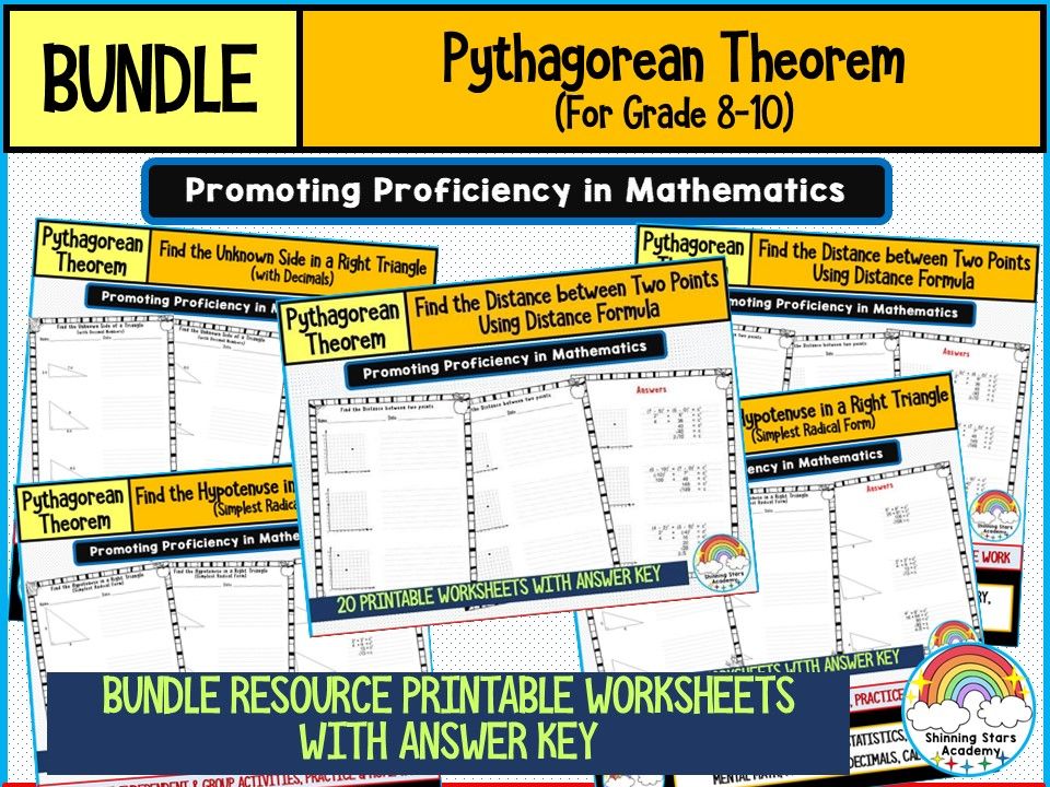 PYTHAGOREAN THEOREM Worksheets BUNDLE for GRADES 8–10 | Geometry, Right Triangles, and Distance Formula Practice