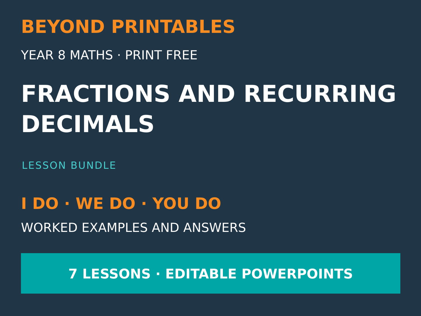 Fractions and Recurring Decimals Bundle | I Do, We Do, You Do | Year 8 Maths | Print Free