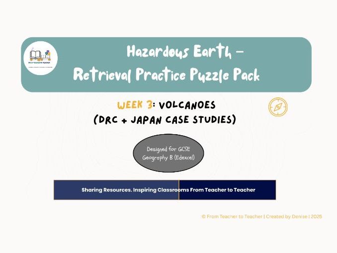 GCSE Geography B – Hazardous Earth Retrieval Puzzle Pack (Week 3: Volcanoes – DRC & Japan)