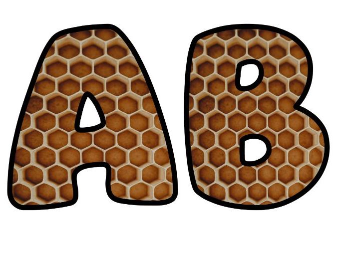 Hexagon Honeycomb Bees Classroom Display | Lettering Set | Upper & Lowercase, 0-9 and Signs