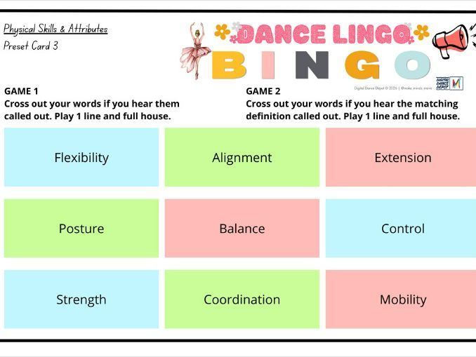 GCSE Dance Lingo Bingo: Physical Skills