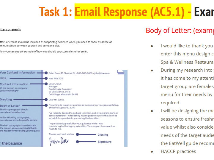 WJEC - L3 Food Science & Nutrition: Unit 1 Coursework Step by Step Guide
