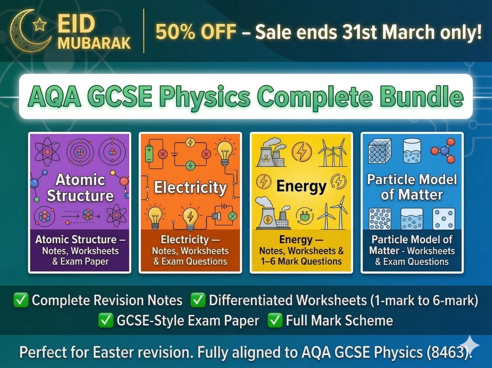 AQA GCSE Physics Paper-1 Complete Bundle | 4 Topic Packs | EID 50% OFF