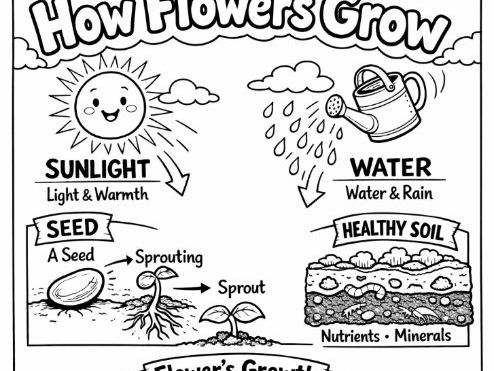 How Flowers/ Plants Grow Elementary Science Colouring Sheet