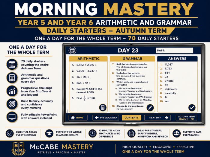 One a day for Autumn term: Year 5 and Year 6 Arithmetic and Grammar Daily Starters