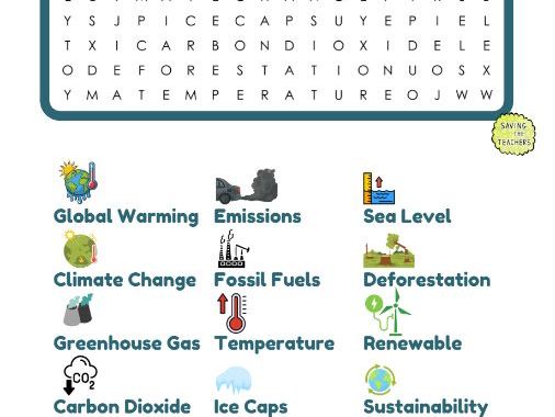 Global Warming Word Search | Climate Change Geography Vocabulary